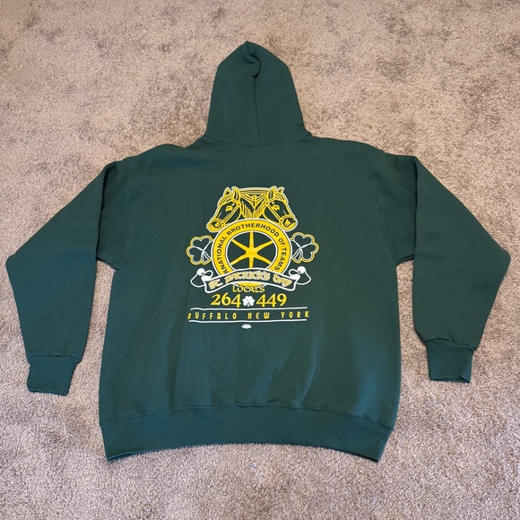 VTG St Patricks Day Locals Hoodie Adult XL Green Pullover Buffalo New York USA - Picture 2 of 12